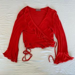 urban outfitters red orange ruffled wrap top